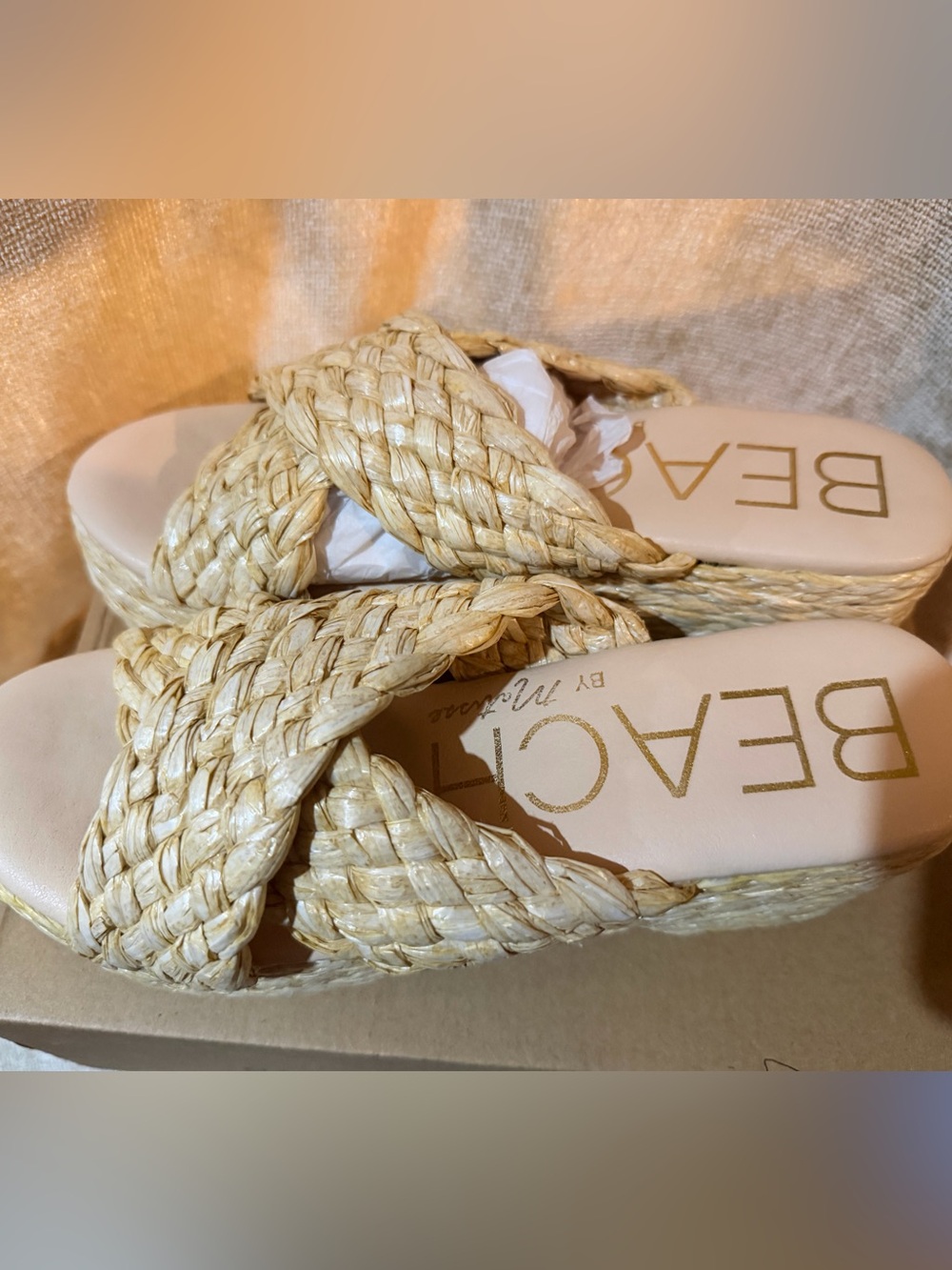 BEACH by Matisse Braided Platform Slide Sandals in Natural Straw size 8